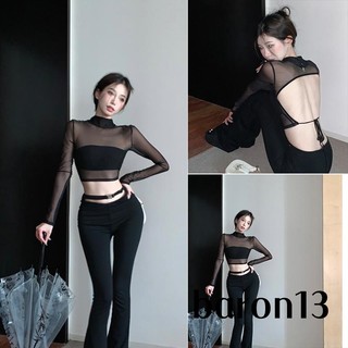 Áo Croptop Tay Dài Màu Sắc Thanh Lịch Cho Nữ