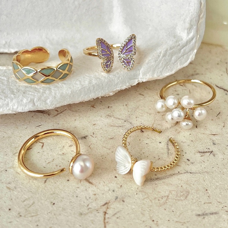 Nhẫn Hở Hình Nơ Đính Ngọc Trai zircon Thiết Kế Độc Đáo Thời Trang Cao Cấp Cho Nữ