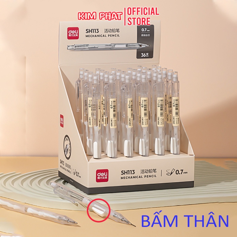 Bút chì kim BẤM THÂN Deli SH113 Ngòi 0.7mm Kèm đầu tẩy Hiện Đại, Trẻ Trung