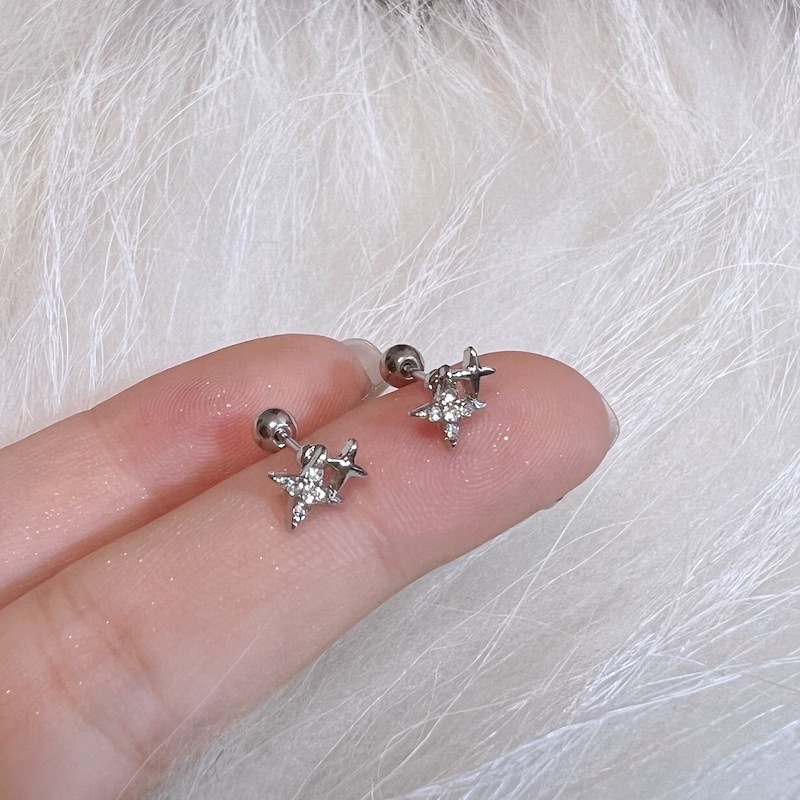 We flower Bông Tai Mạ Bạc 925 Hình Học Đính Pha Lê / Vương Miện / Ngôi Sao Phong Cách Hàn Quốc Thời Trang Cho Nữ