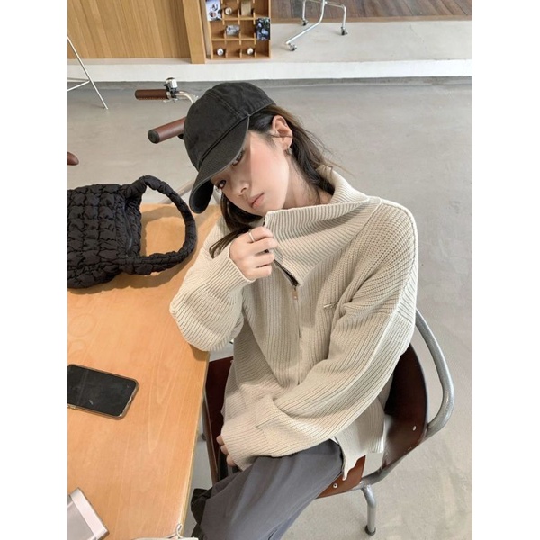 Cozok Áo Khoác cardigan Dệt Kim Tay Dài Màu Trơn Có Khóa Kéo Phong Cách retro