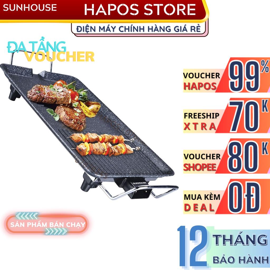 Bếp nướng điện Sunhouse công suất cao, làm nóng nhanh, vỉ nướng chống dính đa năng thịt BBQ, rau củ - Chính hãng - HAPOS
