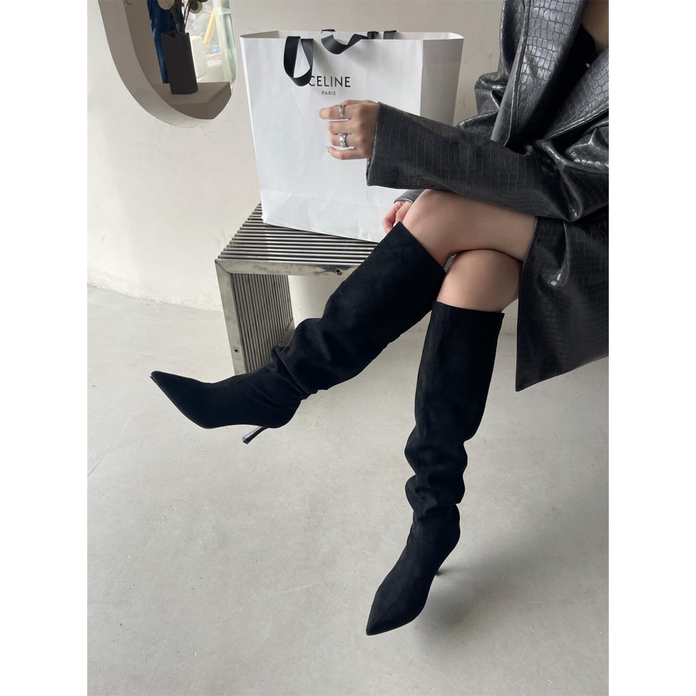 Giày Bốt Cao Gót Mũi Nhọn Họa Tiết Da Báo Thời Trang Âu Mỹ 2023