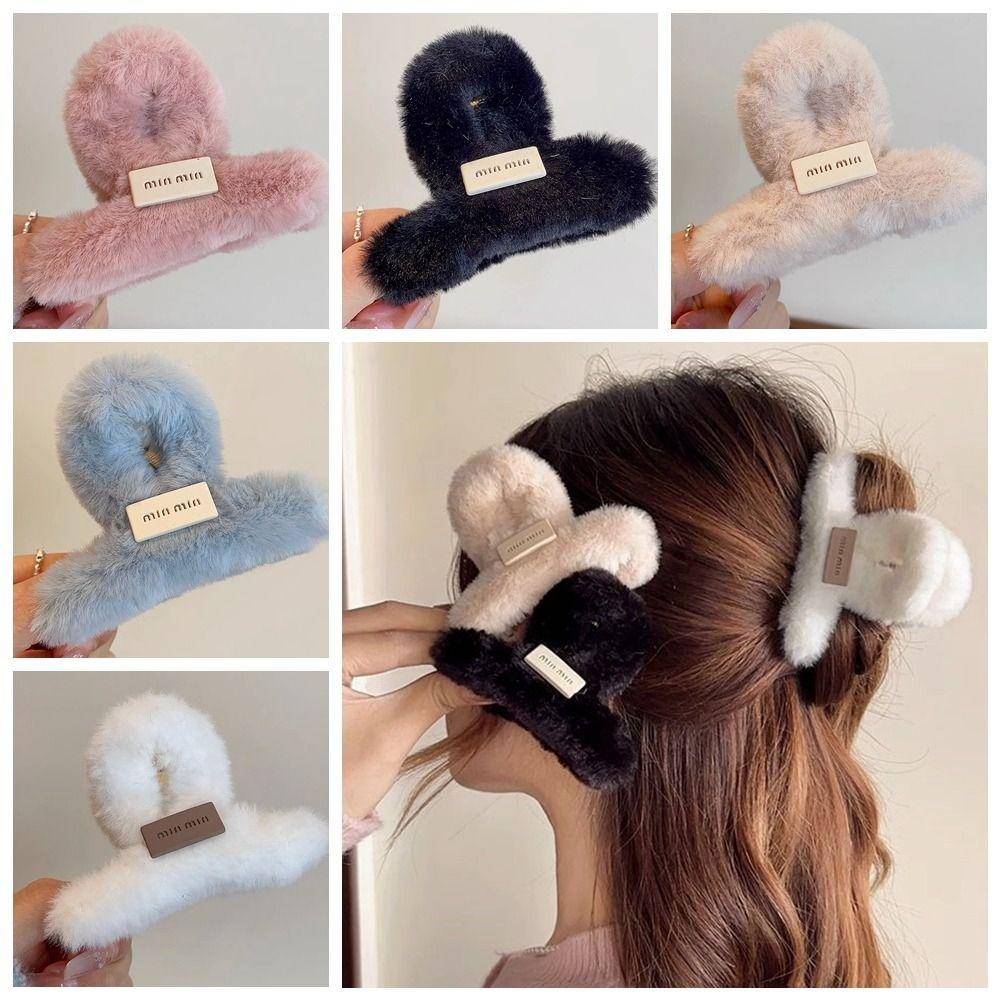 Shanhai Kẹp Tóc Đuôi Ngựa Bằng Lông Nhung In Chữ Kích Thước Giữa Thời Trang Mùa Đông