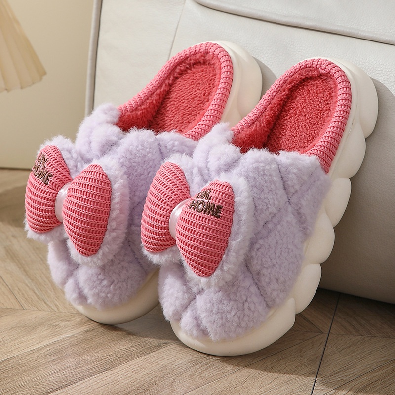Dép Bông cotton Dệt Kim Đính Nơ Dễ Thương Cho Nữ