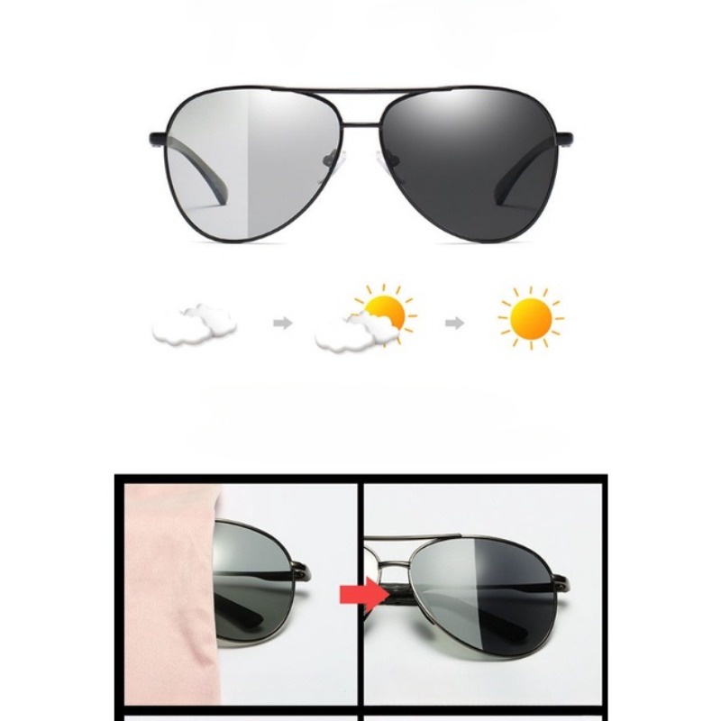 Màu Sắc Kính Mát Phân Cực Gọng Kim Loại Lớn Thay Đổi Màu Sắc Ngày Và Đêm Cho Nam