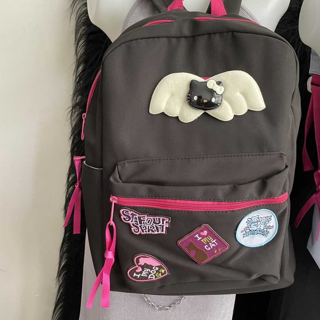 Balo y2k Ba Lô Đi Học In Hình spider kt Wing Phong Cách retro Cho Nữ