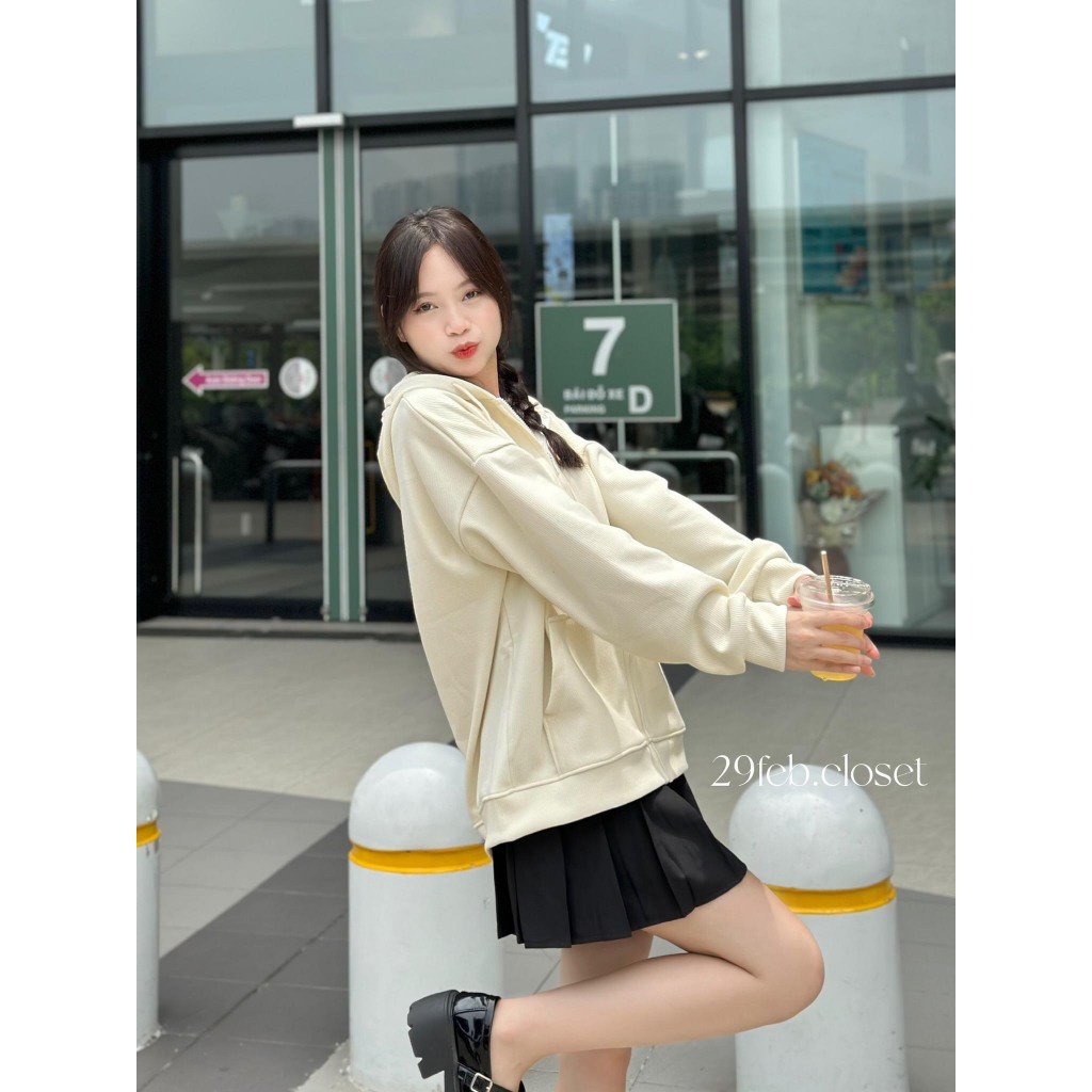 Áo khoác hoddie nữ nỉ trơn basic kéo khóa có mũ - Calina.vn- AokhoacniWZS919