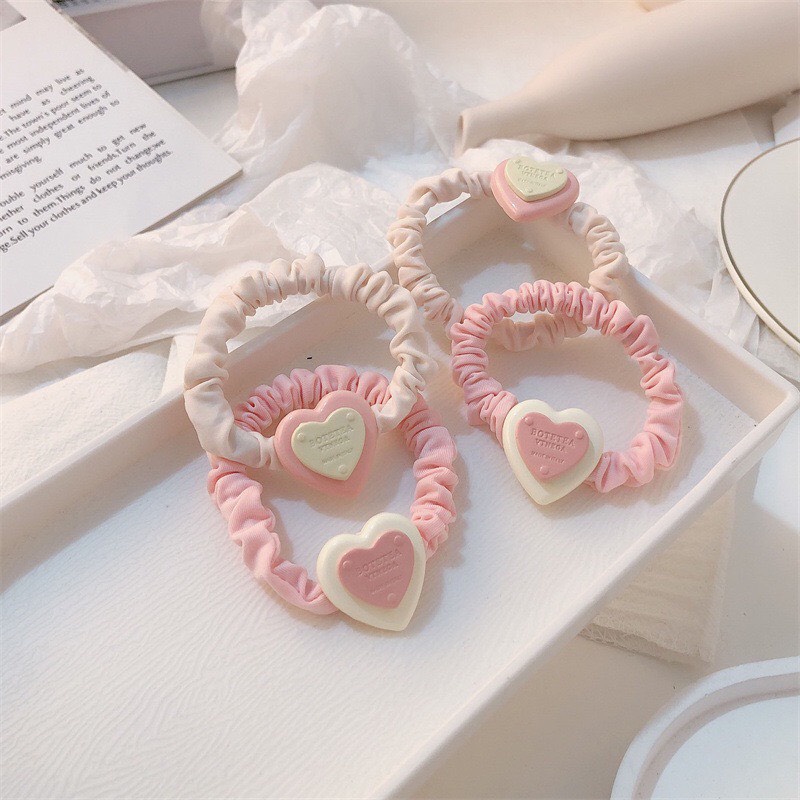 Set 9 chi tiết  kẹp , chun tóc 2 màu hồng trắng hot hít