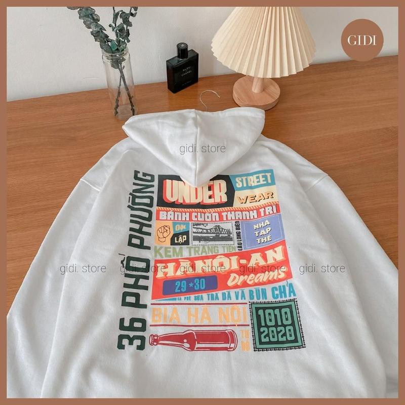 Áo Khoác Nỉ Hoodie HANOI 2 Màu ĐEN/TRẮNG Form Rộng Unisex Nam Nữ