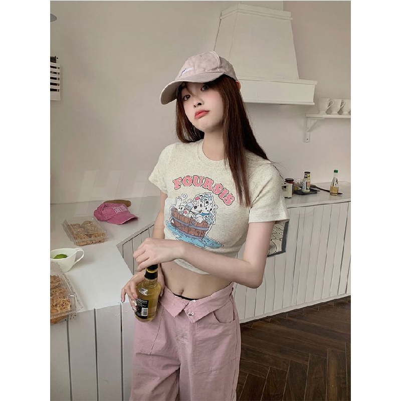 Áo baby tee  Áo Thun Tay Ngắn Hở Vai Ôm Dáng Phong Cách hong kong Thời Trang Cho Nữ