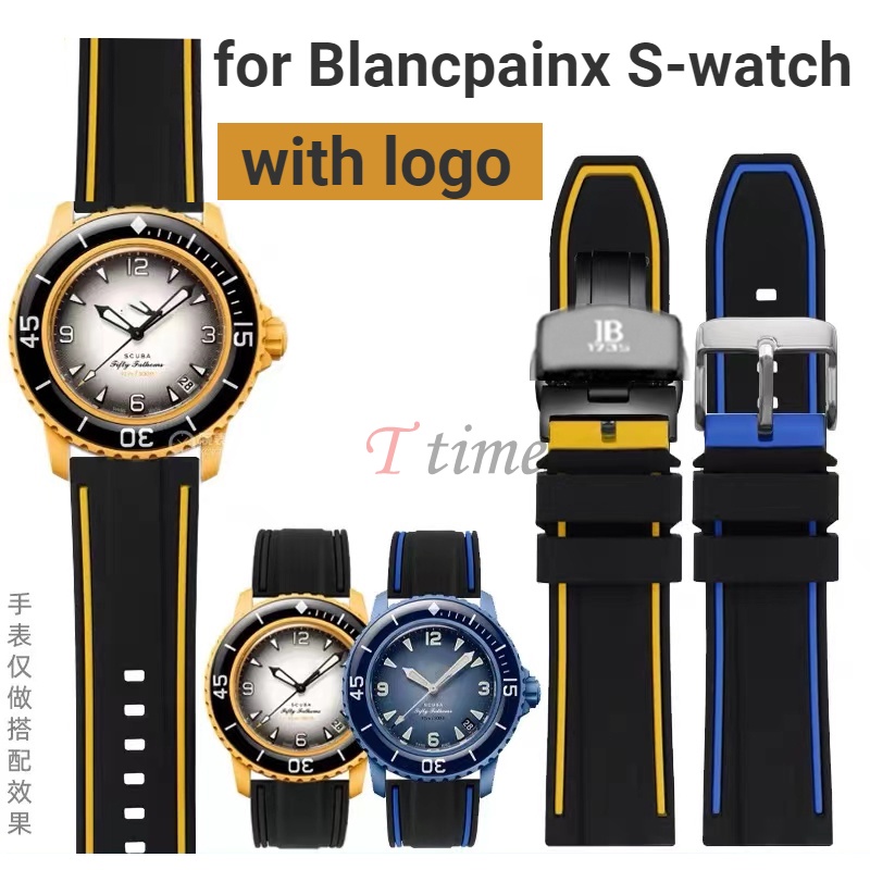 Silicone Dây Đeo Silicon Mềm Chống Thấm Nước 22mm logo Cho Đồng Hồ s-watch blancpain fifty fathoms co