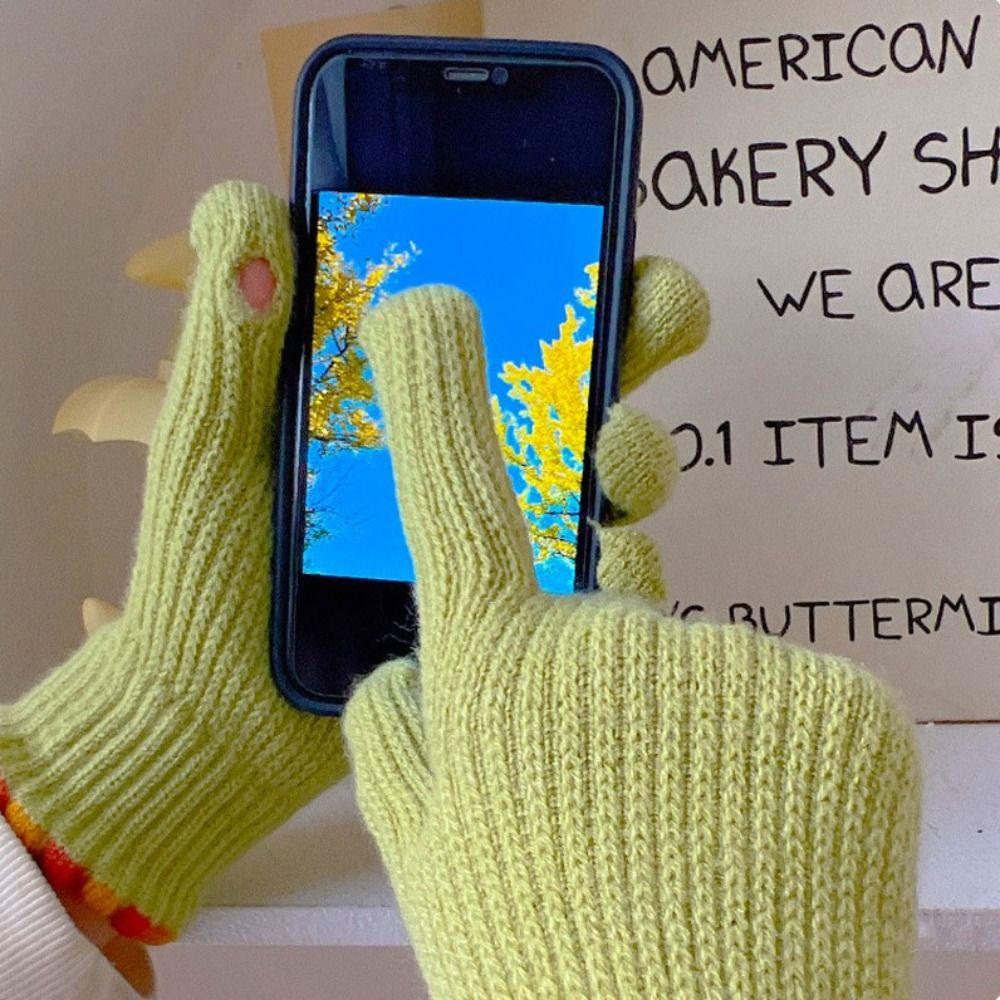 Găng Tay Dệt Kim Dày Dặn Giữ Ấm Có Thể Chạm Màn Hình Cảm Ứng Màu Sắc