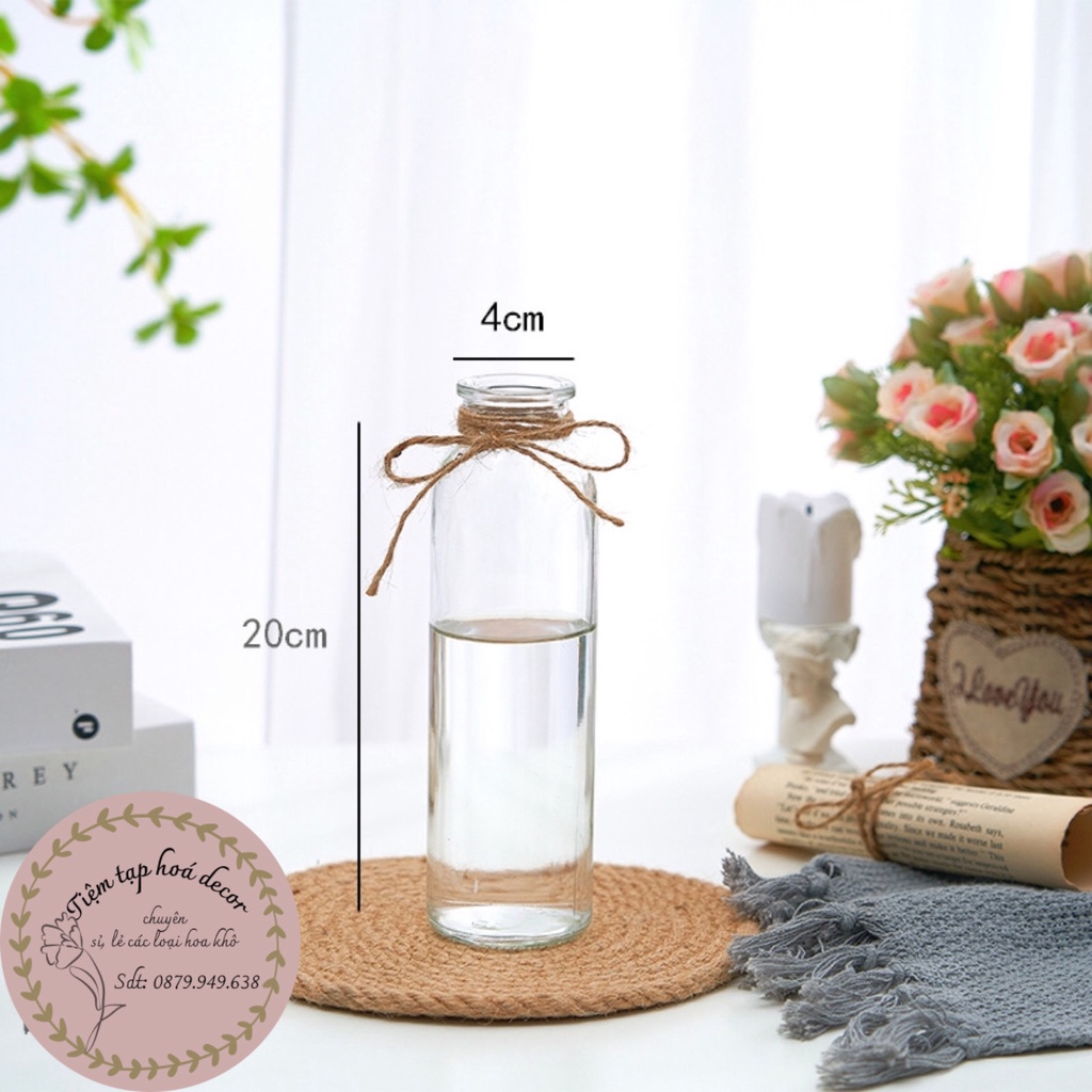 Bình thuỷ tinh decor phong cách vintage - tặng kèm dây gai trang trí