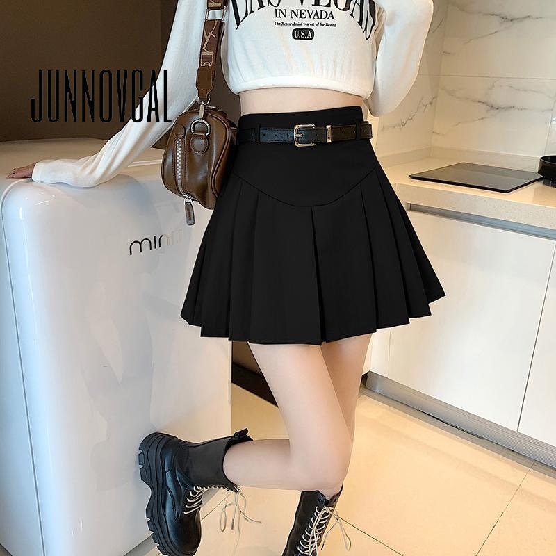 Junnovgal Chân Váy mini Xếp Ly Màu Trơn Phong Cách Đường Phố Mùa Thu 2023 Kích Thước Lớn Cho Nữ