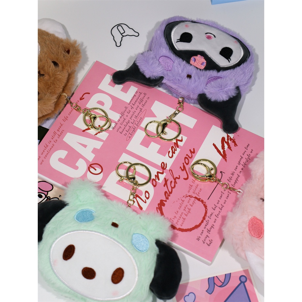 Sanrio Ví Đựng Tiền Xu / Thẻ / Tai Nghe Bằng Lông Nhung Hoạ Tiết Hoạt Hình Xinh Xắn