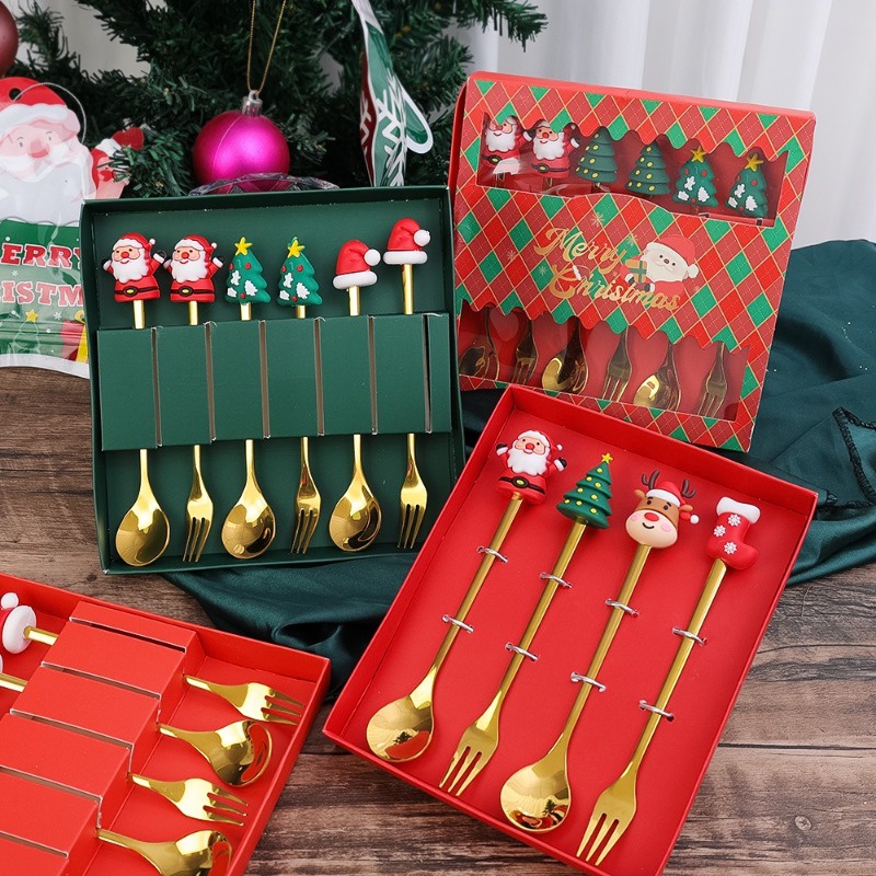 Bộ Muỗng Nĩa / Nĩa Inox Hình Ông Già Noel Dễ Thương