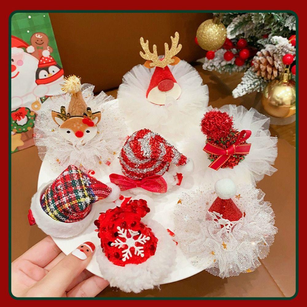 Shanhai Kẹp Tóc Trang Trí Giáng Sinh Đính Nơ Tuần Lộc Giáng Sinh Sáng Tạo sequin Hình Ông Già Noel Màu Đỏ Cho Trẻ Em