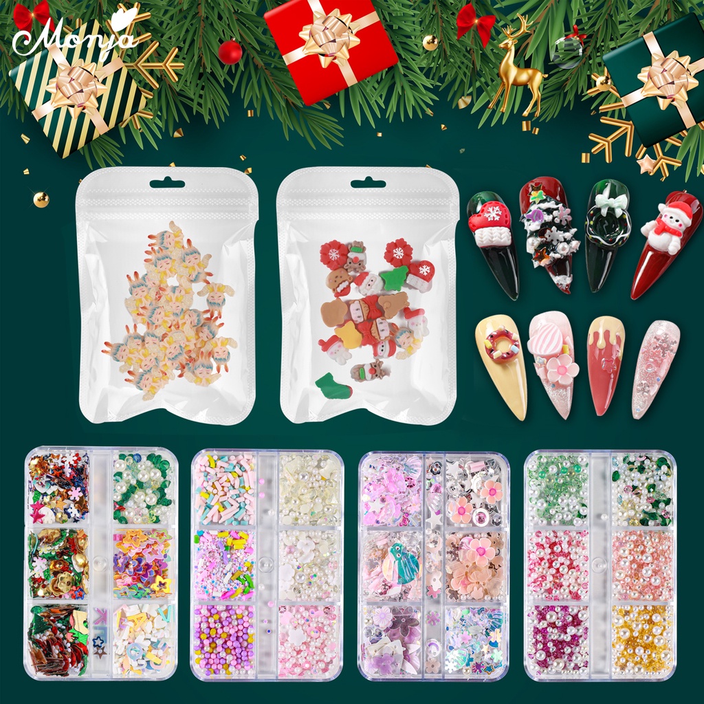 Monja Hộp Lá Nhôm 6 Ngăn Đựng Hạt Kim Sa Hình Hoa Tuyết / Trái Tim Nhiều Màu Sắc Trang Trí Móng Nghệ Thuật diy