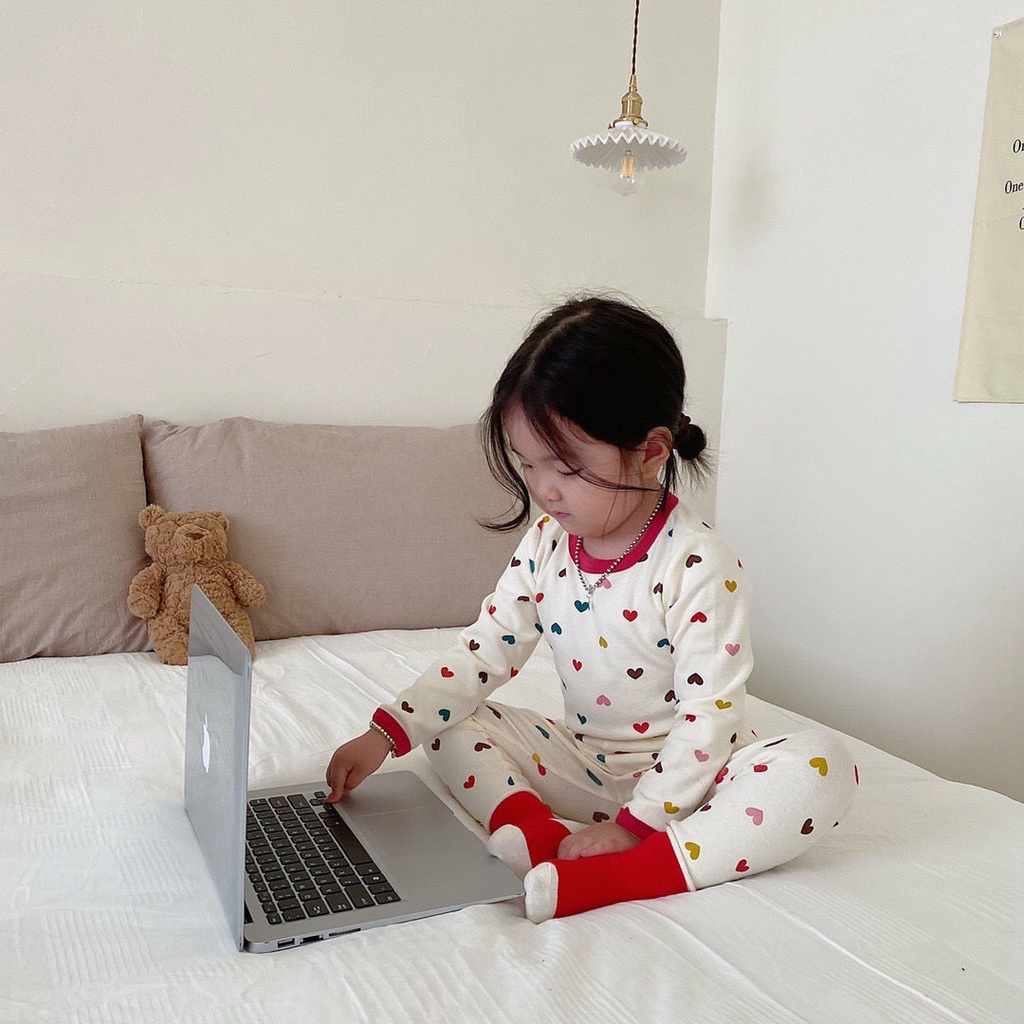 Bộ Đồ Ngủ Lông Cừu Tay Dài Thời Trang Xuân Thu Cho Bé Gái