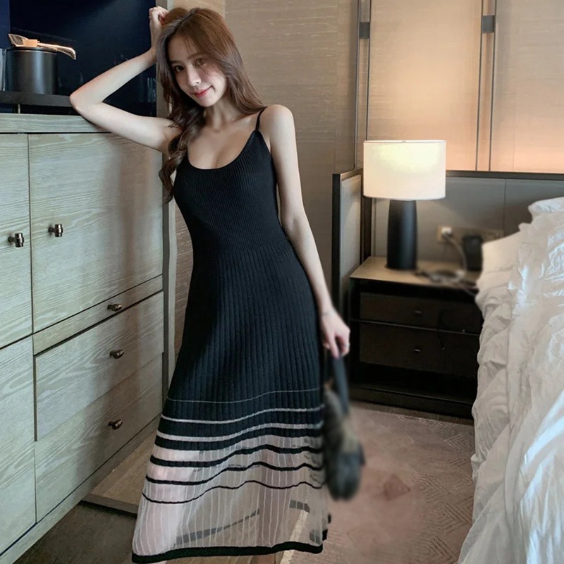 Đầm Dệt Kim Sát Nách Phối Lưới Thời Trang Mùa Hè Cho Nữ