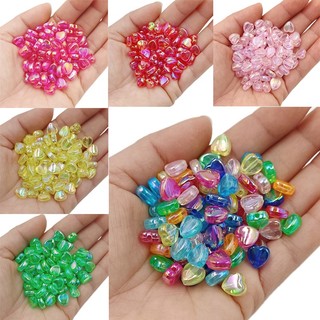 Set 50 hạt thủy tinh nhiều màu sắc hình trái tim làm trang sức charms