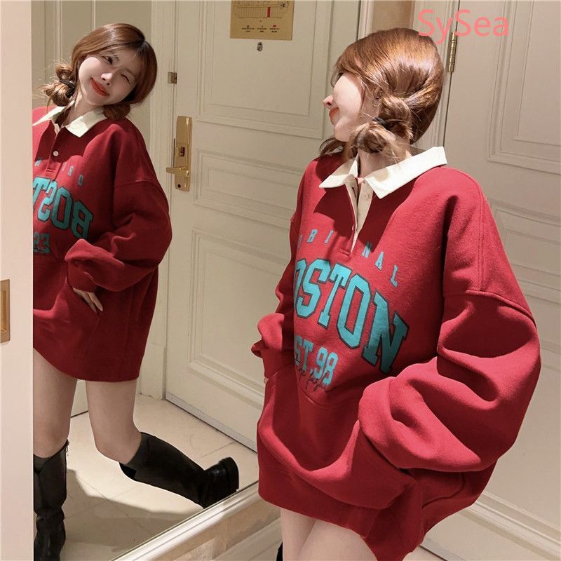 Áo Sweater Tay Dài Dáng Rộng Cổ polo Thời Trang Xuân Thu Cho Nữ