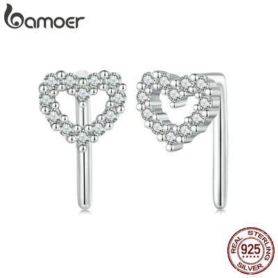 Bamoer Bông Tai Bạc sterling 925 Hình Trái Tim Chữ l