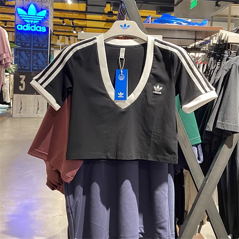 Áo Thun Nỉ Mềm Cổ Chữ v Thêu logo adidas Dáng Ôm Thoáng Khí hc2040 Cho Bạn Gái