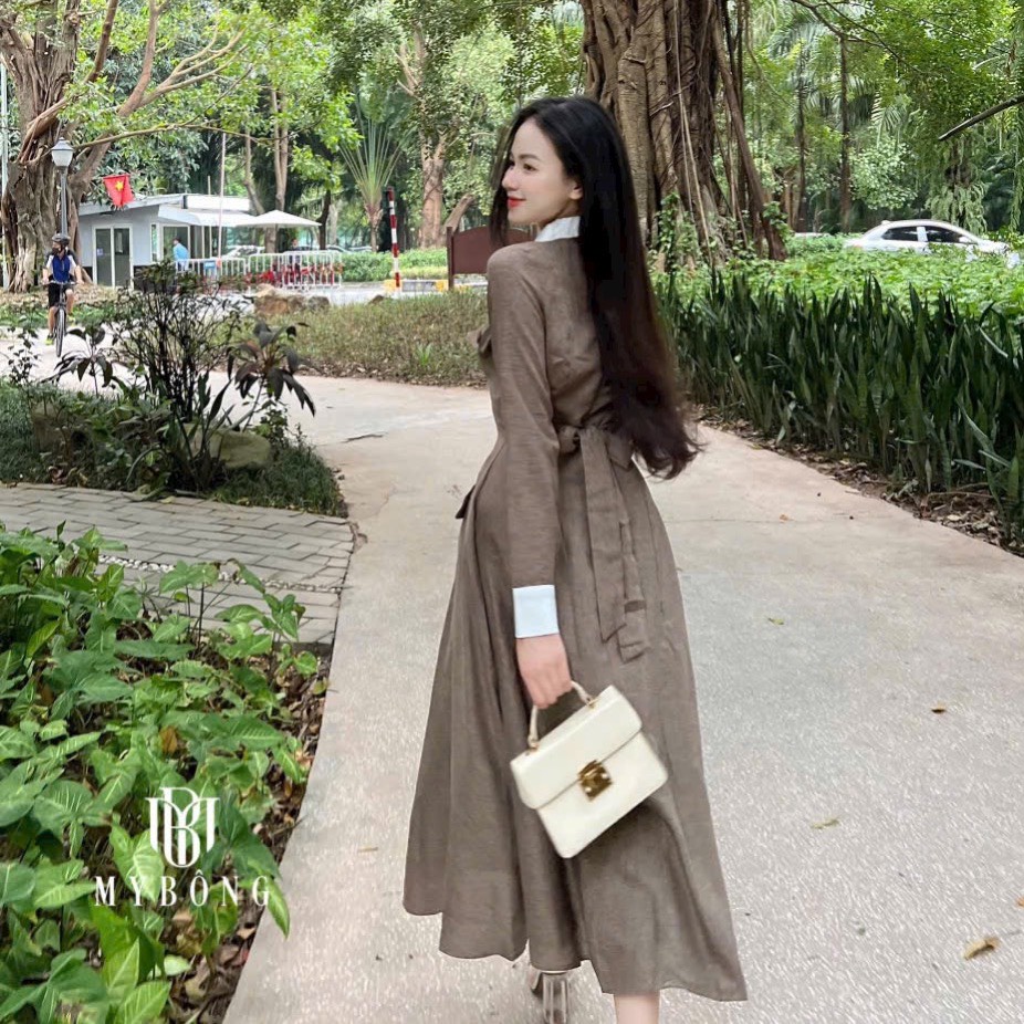 Đầm sơ mi tiểu thư phối cúc đơn giản sang