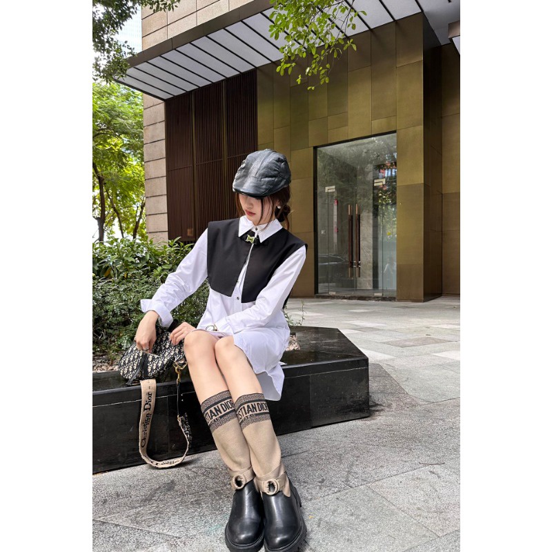 23ss Mùa Thu Sớm Mùa Thu Áo vest Nhỏ Có Nút Mới ➕Váy Sơ Mi Phiên Bản Của Váy Sơ Mi