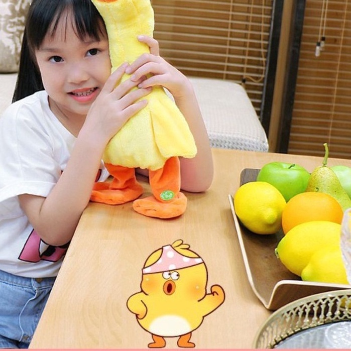 Đồ chơi nhồi bông vịt poka nhại giọng nói biết đi có 120 bài hát pin sạc usb tiện lợi,