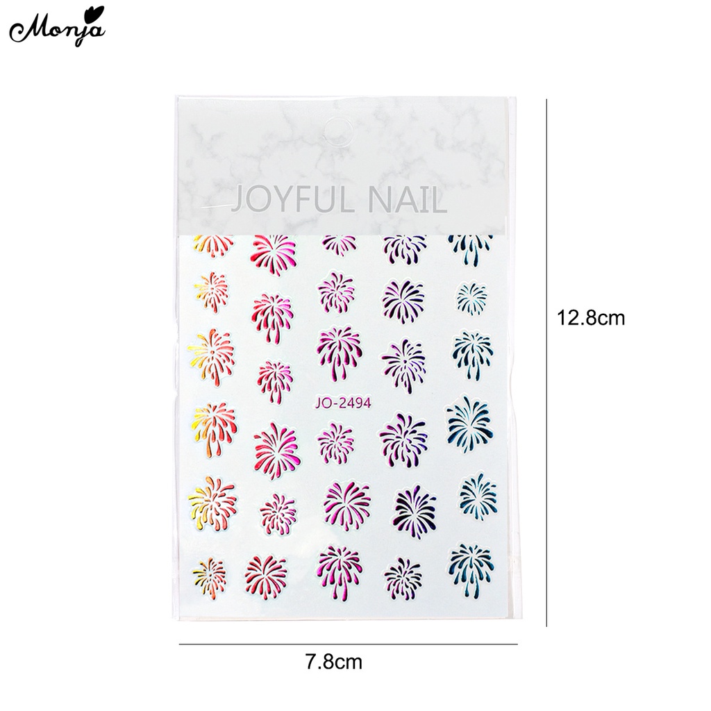 Monja Nhãn Dán Móng Tay Dạng Trượt Tự Dính Họa Tiết Pháo Hoa Màu Vàng / Bạc 6 Màu Sắc