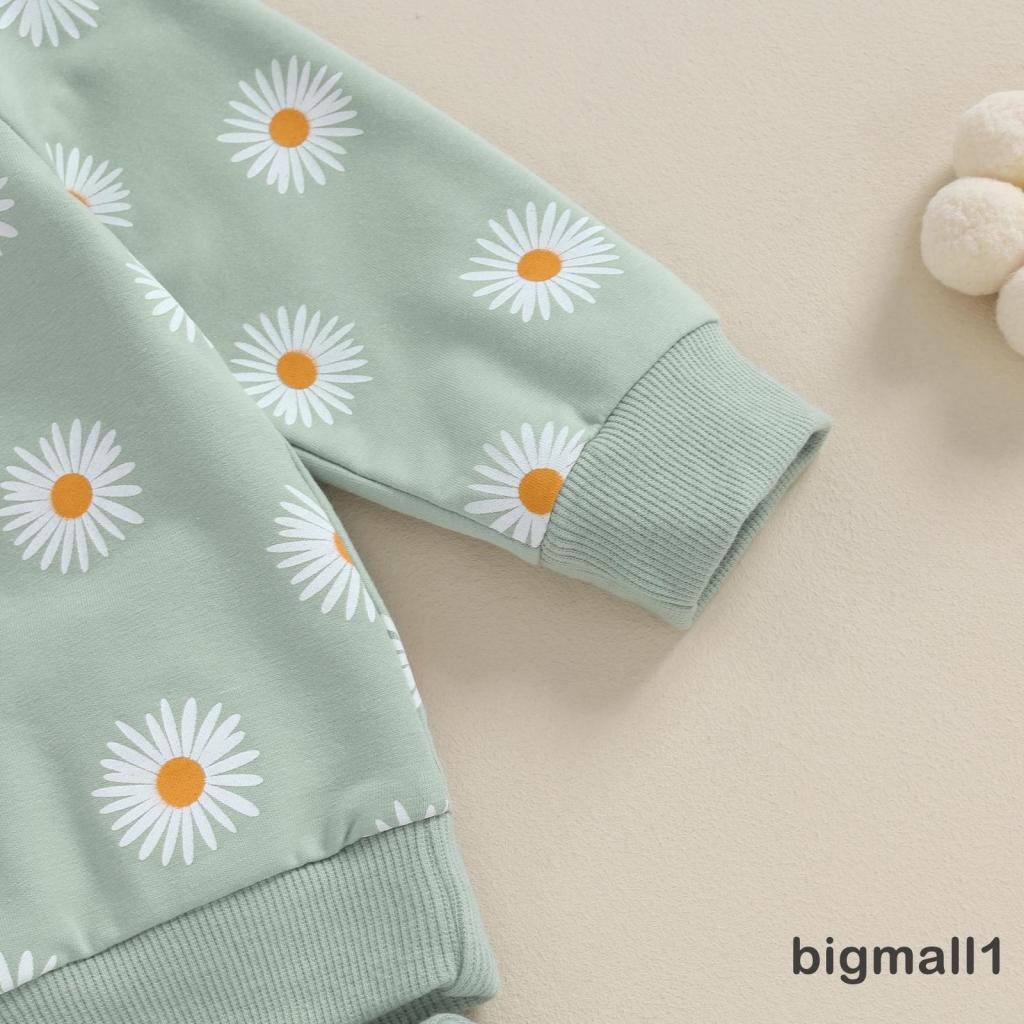 Topmall set Áo Thun Tay Dài & Quần Dài In Hoa Cúc & Băng Đô Quấn Đầu Cho Bé Gái Từ 6 Tháng - 3 Tuổi