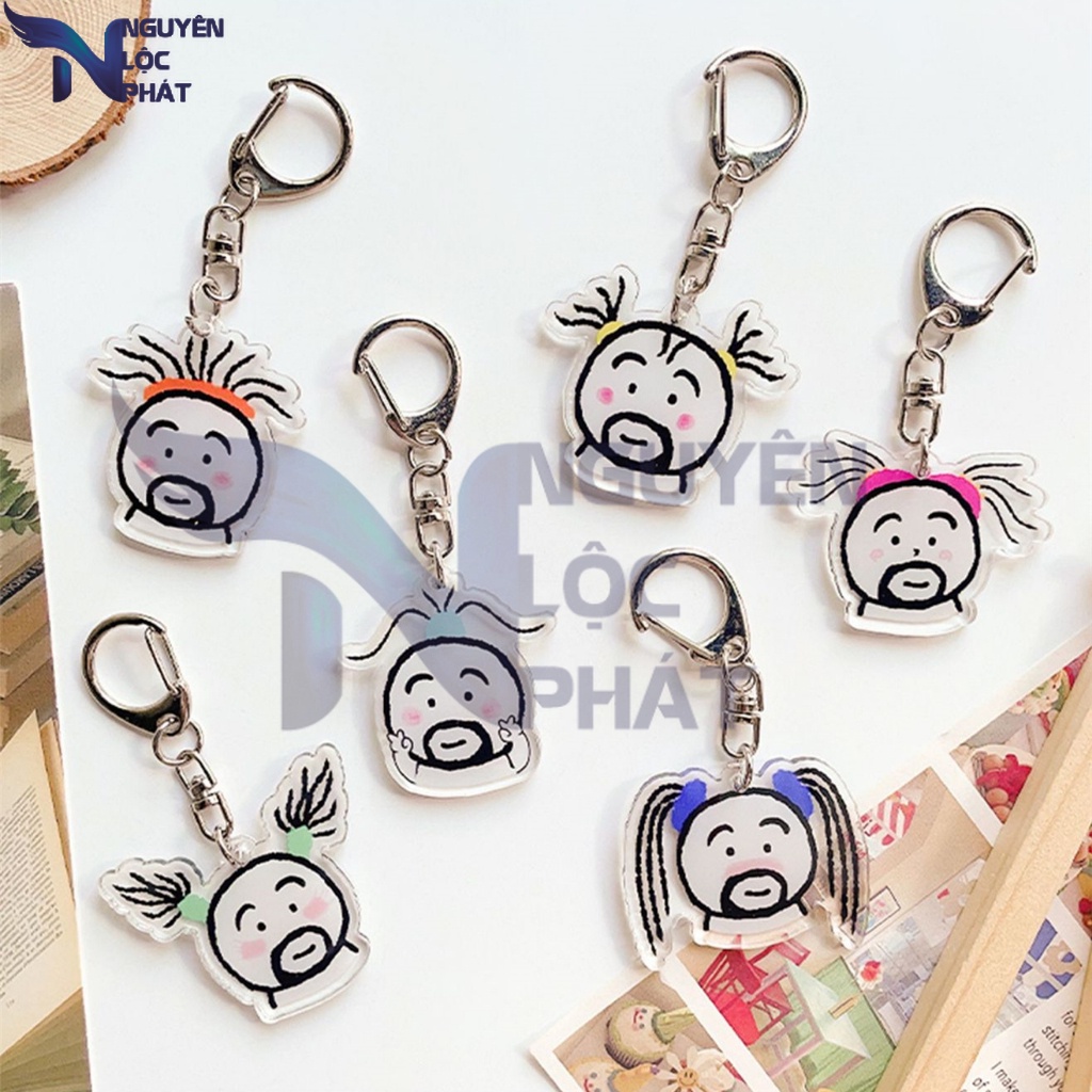 Cartoon creative beard girl acrylic keychain dễ thương vui nhộn mặt dây chuyền búp bê keychain nlp shop
