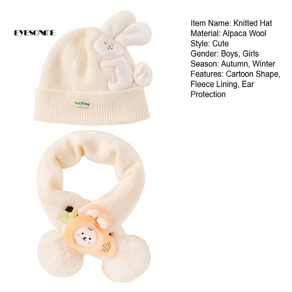 Nón beanie Màu Trơn Trang Trí Tai Thỏ Bông Hoạt Hình Bảo Vệ Tai Cho Bé Vào Mùa Đông