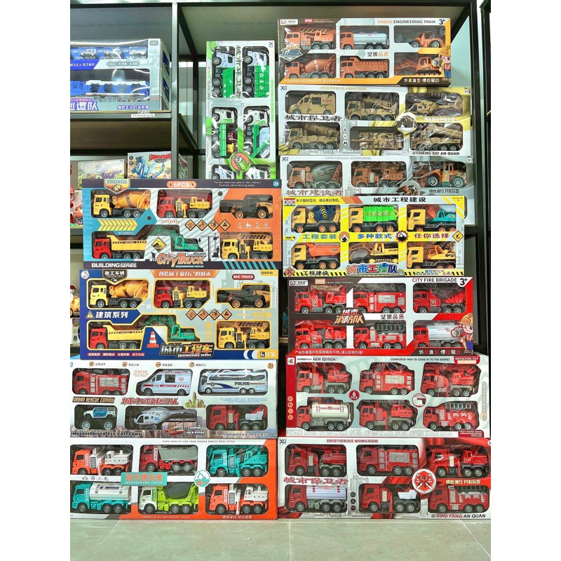 Set 6 Xe Ô Tô Công Trình, Cứu Hoả, Cảnh Sát Chạy Đà Hàng Hộp Cao Cấp Siêu Đẹptặng ôtô tặng ô tô