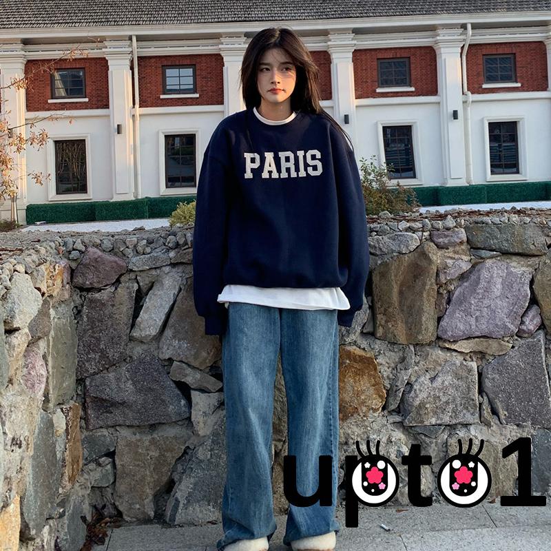 Áo Sweater Tay Dài Cổ Tròn In Chữ Nâng Cao Thời Trang Mùa Đông Cho Nữ