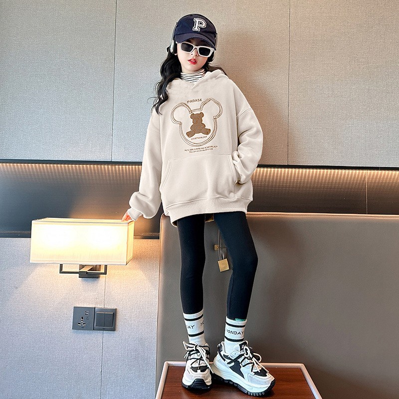 IQ Angel set Áo Hoodie Hình Cá Mập Đen Và Quần Dài Dáng Rộng Thời Trang Cho Bé Gái