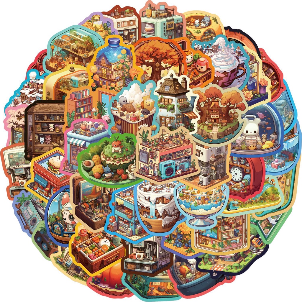 50 Miếng Dán Hoạt Hình Chống Nước Trang Trí Mũ Bảo Hiểm Xe Đạp