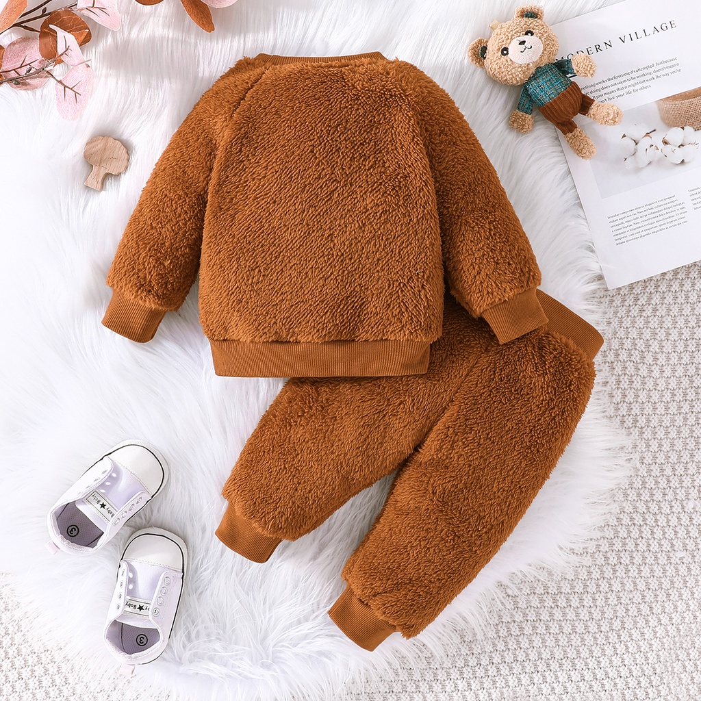 Combo bộ đồ bé trai gái 3-36 tháng In Hình Gấu Nâu Hoạt Hình dài tay áo phông quần dài Giữ Ấm set thời trang Mùa Đông cho bé trẻ em sơ sinh