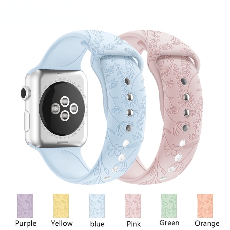 Silicone Dây Cao Su Silicon In Họa Tiết Hoa & Bướm Cho iwatch 42mm 45mm 44mm 49mm 41mm 40mm 38mm 9 8 7 6 se 5 4 3 2
