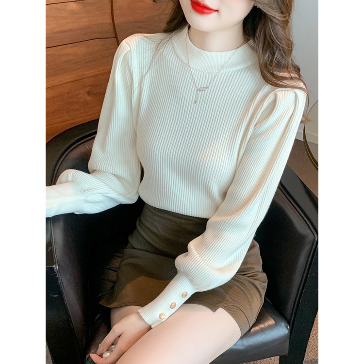 Áo Dệt Kim Tay Phồng Dáng Ôm Thời Trang Thu Đông Phong Cách Mới Cho Nữ