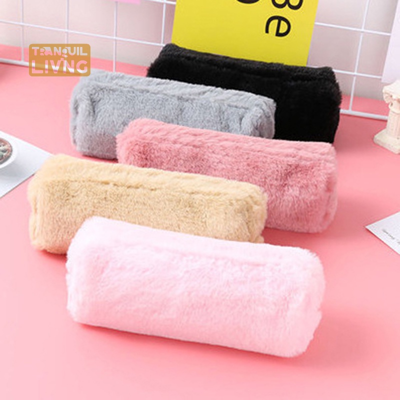 Túi Đựng Bút / Đồ Trang Điểm Văn Phòng Phẩm Khóa Kéo Phối Lông Dễ Thương Thời Trang