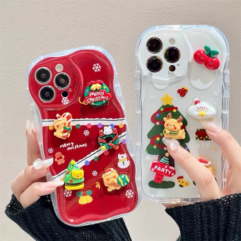 Ốp lưng Samsung Galaxy A05 A05S A54 A34 A24 A14 4G 5G A73 A72 A53 A52 A52S A33 A23 A13 A12 A32 A22 LTE A02 A02S A03S A03 A04 A04E M02 M22 M32 M12 Cream Edge Cute Cartoon Handmade 3D Christmas tree deer Cherry cloud doll Fine Hole Soft Phone Case 1NY 64