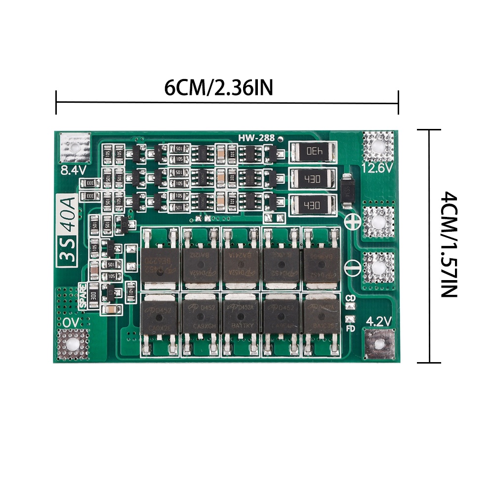 ZIQQUCU Bảng Mạch Bảo Vệ Pin lithium li-ion 3s 12v 40a Có Sạc Cân Bằng