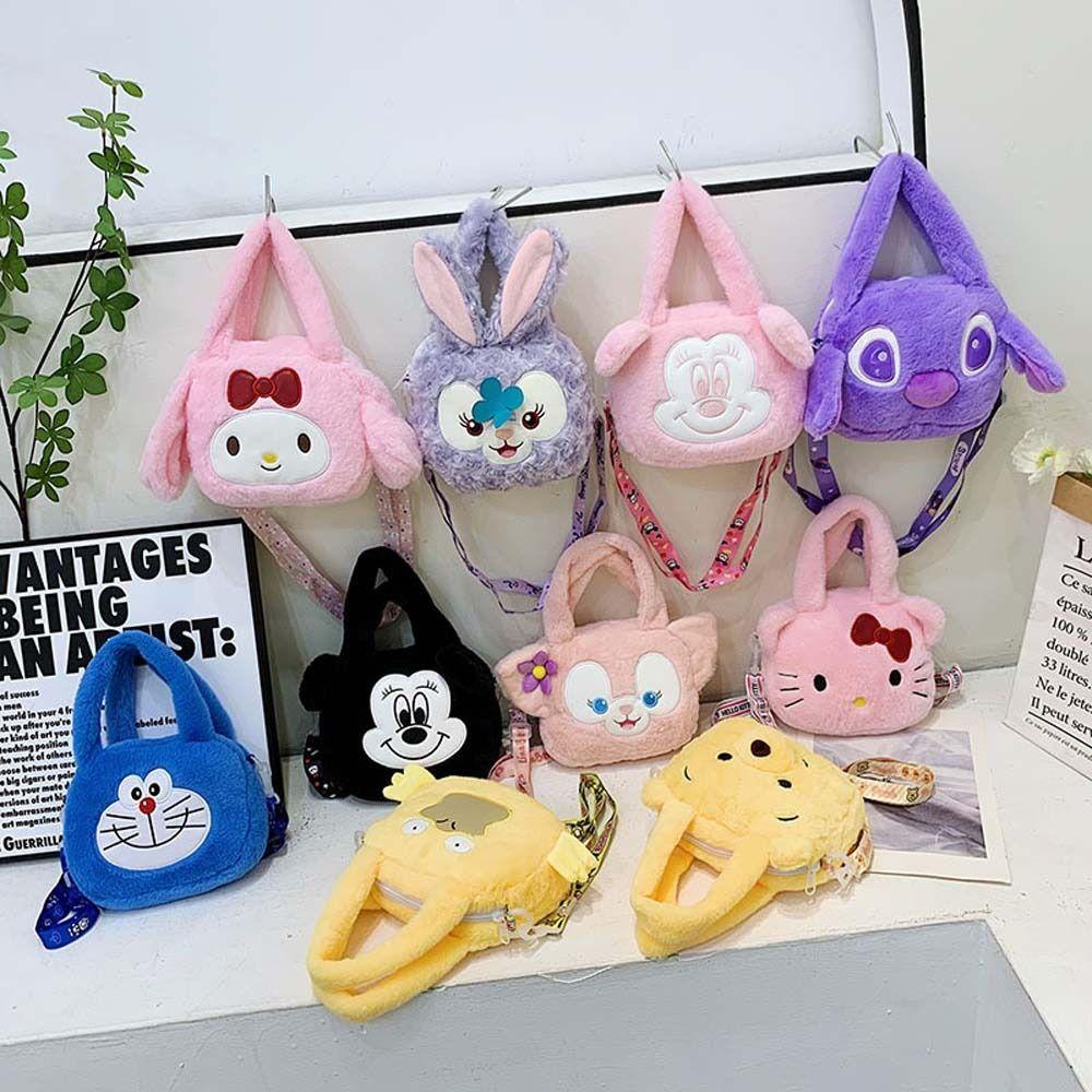 Shanhai Túi Xách Đeo Vai Hình melody / Chuột Mickey / stitch / Gấu cinnamoroll / Hello Kitty Bằng Lông Nhung Có Thể Điều Chỉnh