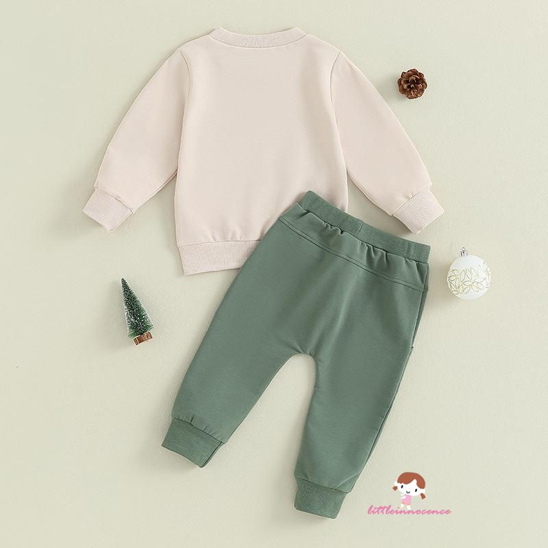 Set Đồ Giáng Sinh 2 Món Gồm Áo Thun Tay Dài In Chữ + Quần Dài Co Giãn Cho Bé Trai