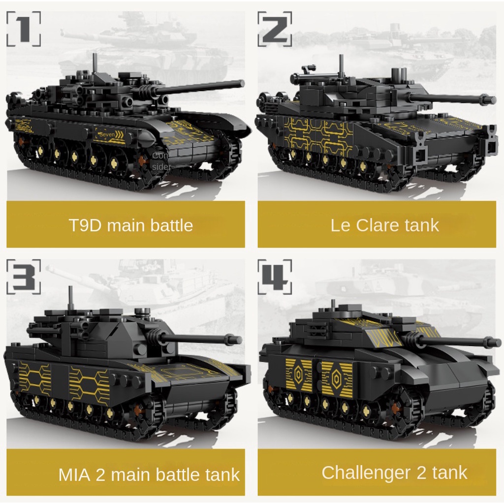 Set 1134 Mô Hình Xe Tăng moc 4 Trong 1 t90 leclerc m1a2 challenger 2 mammoth Tự Lắp Ráp Độc Đáo Mới