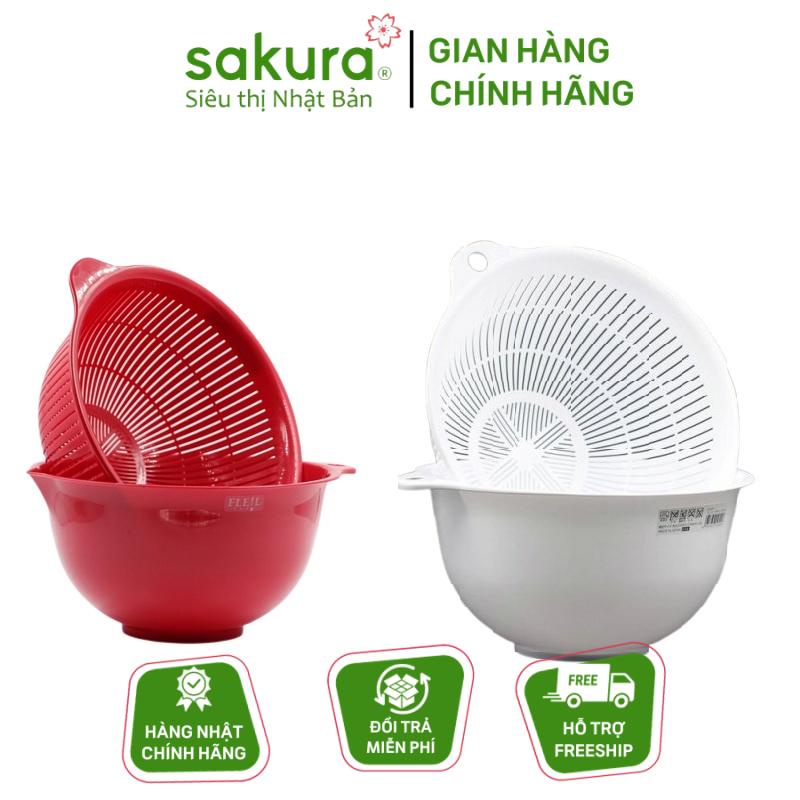 Chậu nhựa - Rổ nhựa Nakaya 3,5L (màu trắng - màu đỏ) - Hàng nội địa Nhật Bản